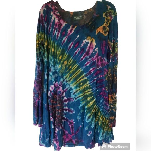 Kathmandu Teal Tie Dye Tunic Top Long Sleeve S/M Boho Style #BohoVibes #top - Picture 1 of 9
